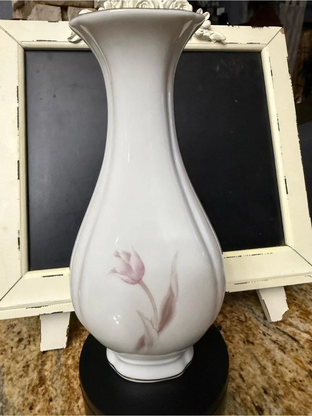 Delicate White Vase with Pastel Pink and Blue Floral Motif